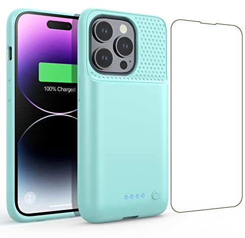 Feob iPhone 14 Pro Battery Case, 7200mAh Ultra-Slim Rechargeable Protective Extended Battery Charger, Green