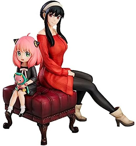 REOZIGN Spy Family Statue, Anya, Yor Sitzposition, Figur 15 cm, Arccoat, Anya PVC, Actionfiguren, Modell aus der Spielzeugkollektion (Anya & Yor)