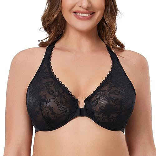 MELENECA Reggiseno da Donna Non Foderato in Pizzo con Ferretto e Chiusura Frontale Schwarz 5G