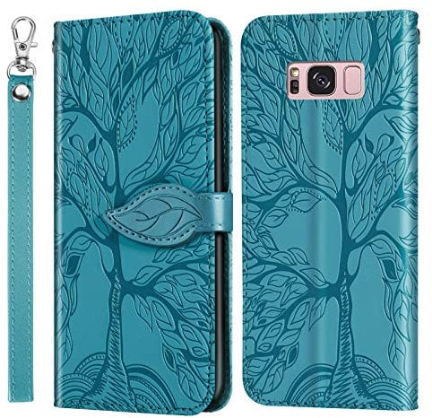 JayModCase Compatible with Samsung Galaxy S8 Case, PU Leather Flip Wallet Case Cover with Card Slots and Stand Function - Shockproof and Magnetic Closure - TPU Inner Shell - for Samsung S8 (Lake Blue)