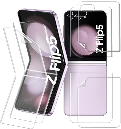 KEKBOXQ pour Samsung Galaxy Z Flip 5 Protection écran [3+3 Pièces], Anti-Chocs 3D Clear Transparent TPU Protection écran Résiste aux Chocs et Aux Rayures - Couverture intégrale 3D Courbée