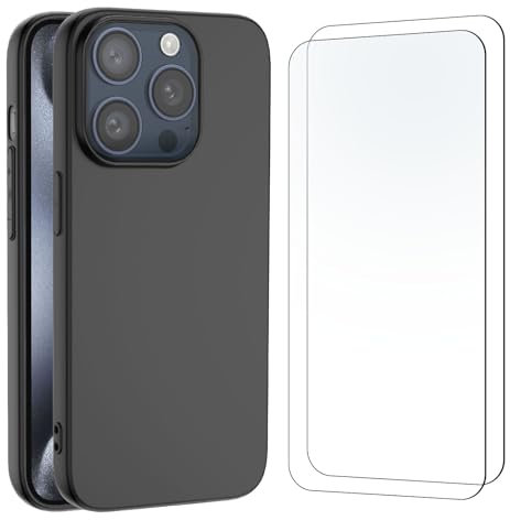 NEW'C Hülle für iPhone 15 Pro Max (6,7) - Ultra Thin Silikon Schwarz und 2 × Panzer Schutz Glas für iPhone 15 Pro Max (6,7)