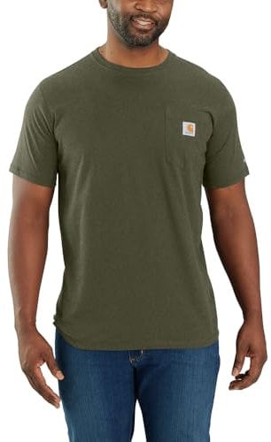 Carhartt mens Force Relaxed Fit Midweight Short-Sleeve Pocket T-Shirt, Basil Heather, Large