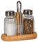 Salz und Pfefferstreuer Set aus Glas und Edelstahl, 100ml, 3-teilig, auf Holztablett mit Tragegriff inklusive Zahnstocherspender, Salz und Pfeffer