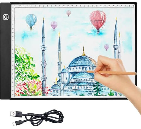 AUAUY A4 LED Light Pad for Diamond Painting, 3 Levels Adjustable Brightness Light Box Drawing Board, Diamond Drawing Art Light Board,Stepless Dimmable Brightness Tracing Light Pad, USB Powered