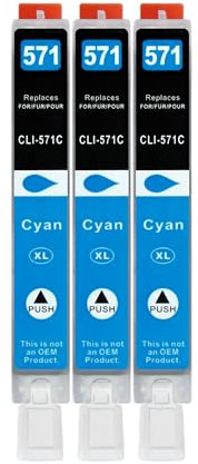 3 XL Druckerpatronen kompatibel zu CLI-571 C Cyan für Canon PIXMA MG5750 MG5751 MG5752 MG5753 MG6850 MG6853 MG7750 MG7753 TS5050 TS5053 TS5055 TS6050 TS6052 TS8050 TS8053 TS9050 TS9055