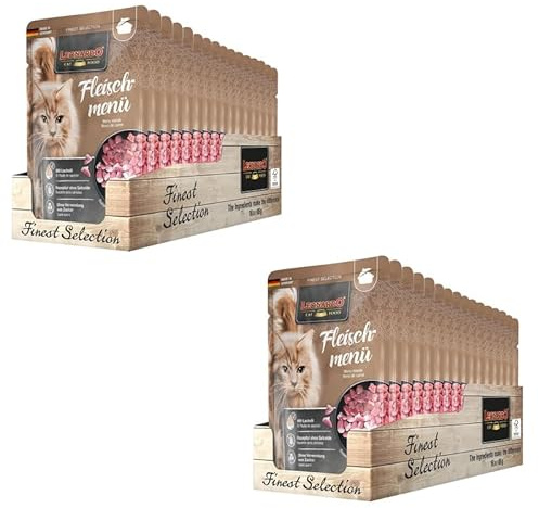 LEONARDO Katzenfutter nass Fleischmenü, 2X 16 Beutel à 85 g, Finest Selection, Nassfutter für ausgewachsene Katzen ohne Zucker und Getreide, bei Futterunverträglichkeiten