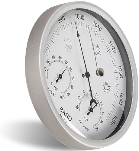 Barometer 3 in 1 5,2 Zoll Barometrisches Manometer Mechanisches Wetterbarometer Mit Loch Zum Aufhängen Klar Skaliertes Barometer Thermometer Hygrometer Wetterstation Silber
