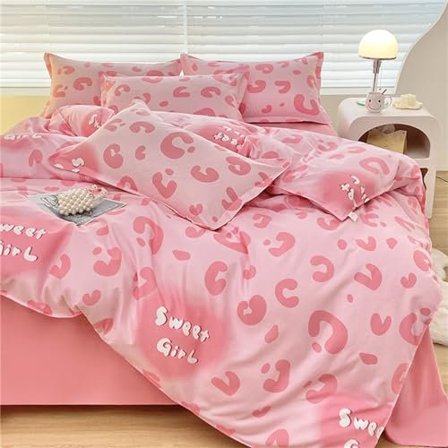 Odot Parure de Lit 4 Pieces, Ensemble de Literie avec Housses de Couettes, Drap Plat et Taies D'oreillers, Set de Housse de Couette pour 1~2 Personnes (220x240cm,Imprimé léopard Rose)