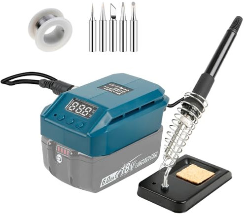 Akku Lötkolben für Makita 18V Li-Ionen-Akku, mit 5 Lötspitze und Lötdraht für BL1860 BL1840 BL1830 (Ohne Akku)