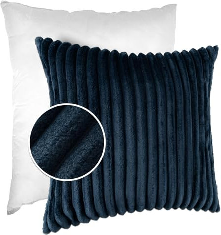 Dekokissen Kissenbezug Sofakissen Pillow Plüsch Kuschelkissen Zierkissen Cord Kissen Couchkissen Kord Kissenhülle ultraweich gestreift Lilli 50x50cm mit Füllung Jeansblau