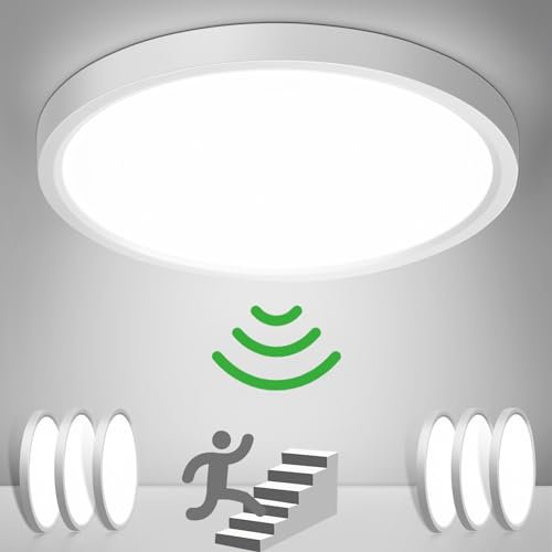 OPPEARL [6 Stücke Lampe mit Bewegungsmelder Innen 23CM,18W Deckenleuchte mit Bewegungsmelder Rund, 4000K LED Deckenlampe Bewegungsmelder als Flurlampe, Balkon/Garage/Keller/Abstellraum Lampe