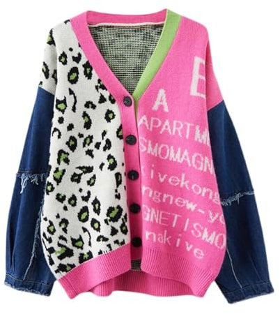 JASCLS Women's Cable Knit Long Sleeve Cardigan V-Neck Button Down Embroidery Chunky Oversized Sweater Outwear, Pink, M