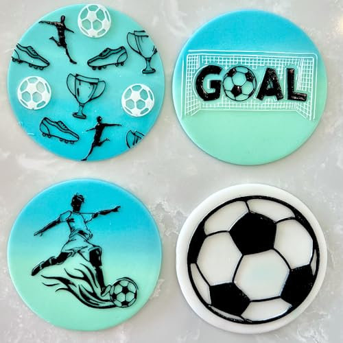 Set of 4 Football Embosser Stamps Euros Football Sport England Footy Stamps Cookie Cutter Embosser Debosser Cupcake Fondant Acrylic Cake Topper Decoration for Biscuits Icing Football x4