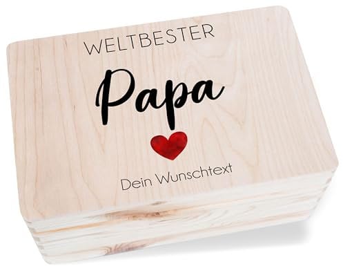 Erinnerungsbox - Personalisierbare Holzkiste mit Weltbester Papa | Geschenkidee für Papa | Weihnachten Vatertag Geburtstag - 30 x 20 x 14 - Holz - Box Bester Spruch der Beste
