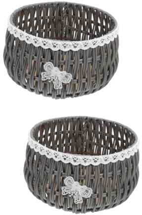 Kisangel 2 Pièces Panier De Fleurs Panier De Jardinière en Osier Panier à Plantes en Rotin Paniers De Rangement en Osier Vase en Rotin Jardinière en Tressé Pot en Grey PP