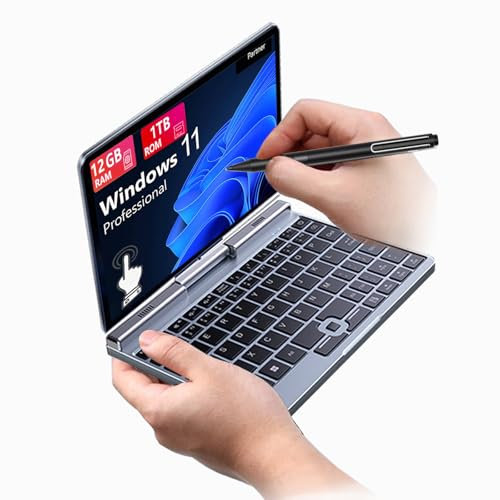 8-Zoll 2-in-1 Mini-Laptop mit QWERTZ-Tastatur, drehbarem HD-Touchscreen & Stiftunterstützung, Windows 11 Pro, Intel N150, 12GB RAM, 1TB SSD, Wi-Fi 6, BT 5.2, HDMI, Typ-C, 2MP Kamera