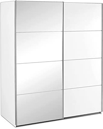 Möbel Jack Schwebetürenschrank - Alpinweiß - 136 x 197 cm - mit Spiegel