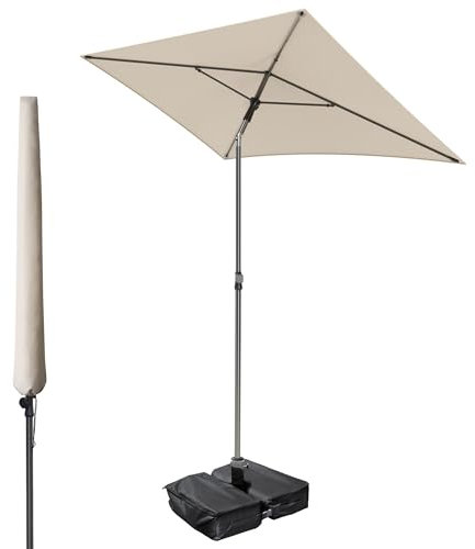 Menz Sonnenschirm Balkon 200 x 125 cm, 3er Set in Anthrazit - UPF 50+ Sonnenschirm rechteckig + Sonnenschirmhülle + Sonnenschirmständer befüllbar, Sonnenschutz Balkon, extrem stabil