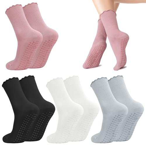 Utensilsto 4 Paar Pilates Socken Yoga Socken Damen Rüschen Socken Antirutschsocken Stoppersocken für Pilates Barre Ballett Tanz Fitness Reha EU 36-40