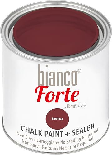 Bianco Forte - Bordeaux - (250ml) Vernice a Gesso con Finitura/Protettivo 2-in-1: Chalk Paint Super Resistente per Mobili, Pareti e Porte – Asciugatura Rapida, Interni/Esterni, Opaca