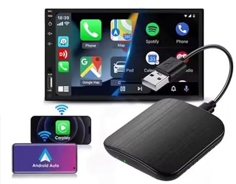 Wireless CarPlay Adapter for Apple & Android Auto – Bluetooth USB Plug & Play Compatible with iOS 10+, Android 11+, iPhone, Type-C Cable, Car Accessories