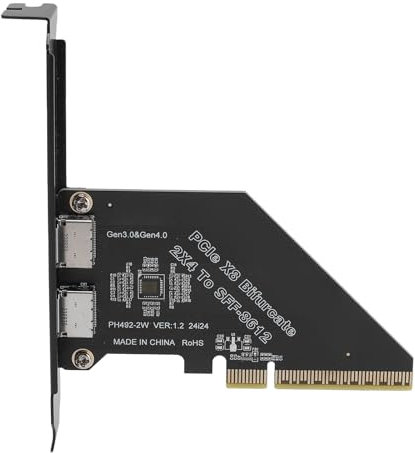PCIe 4.0 X8 auf Oculink SFF-8612 Adapter, 2-Port 128 GT/s Gen4 PCIe auf SFF-8611 Externe Grafikkarte für GPU Dock, EGPU, NVMe SSD, Kompatibel mit OS X, Wins, Linux
