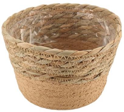 Kopinma Pot de Fleurs Tissé en Paille, Panier en Osier, Panier de Rangement en Rotin, Panier de Jardinière Tissé à la Main, Panier de Plantes D'intérieur, S