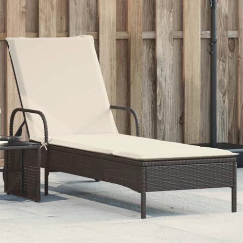 SDWEHO7 Garten Liegestuhl, Sonnenliege aus PE Rattan, Gartenliege mit Rollen & Auflage, wetterfest Chaiselongue, Outdoor Liege für Balkon und Terrasse, Schwarz