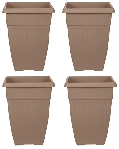 PREMZO 42 cm Tall Athens Garden Patio Planters Flower Pot Growth Container Top Square Plastic Vases, Home Garden Décor Traditional Planters, Sturdy Resistance Indoor & Outdoor | Set of 4 (Taupe)