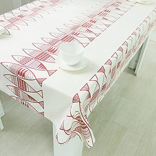 ESOUY Tischdecke zum Besticken, Baumwolle, Esstisch, PVC-Tuch, rote Fische, Esstisch-Set, Outdoor-Tischdecke mit elastischem Gummiband, quadratisch, Baumwolle, weiß, rot, Tischdekoration, 90 x 90