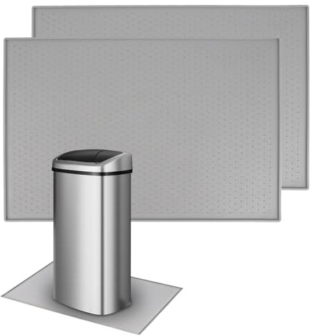 CTTZCKJ 2Pcs Trash Can Mat,Non-Slip Particles to Prevent Trash Can Movement and Protect Floors, Waterproof with Raised Edges to Prevent Spills, Ideal for Kitchen, Living Room, Bedroom(11.8x18.9)