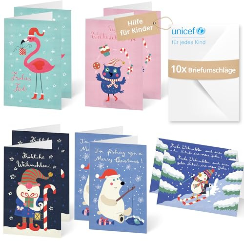 Unicef Minikarten Set Weihnachtswünsche | 10 Klappkarten mit Umschläge