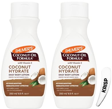 Palmer's Coconut Oil Formula Hydrating Body Lotion with Vitamin E, 48 Hour Moisture, 2 x 250ml Bottles with Spatula, Dermatologist Approved