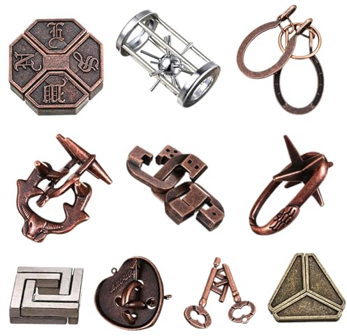 Metal Puzzle, Twin Key Lock Puzzle, 10Pcs Classical Metal Lock, Traditional Brain Teaser Puzzles for Games, Unlock Interlock Brain Teaser Toys Gifts for Adults & Kids