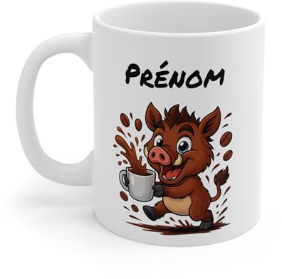 Teecustom Mug Hérisson Personnalisé – Tasse Café Mignonne et Énergique avec Prénom – Cadeau Original (Sanglier)