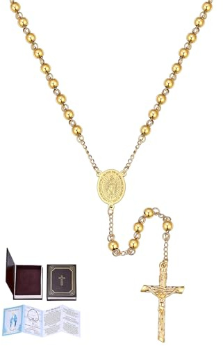 U7 Religiöses Geschenk für Frauen: Rosenkranz mit Kreuzkette & Geschenkbox. Inkl. Gebetshilfe für Einsteiger. Aus robustem Edelstahl, wasserfest & verstellbar. Für Kommunion, Hochzeit oder Muttertag