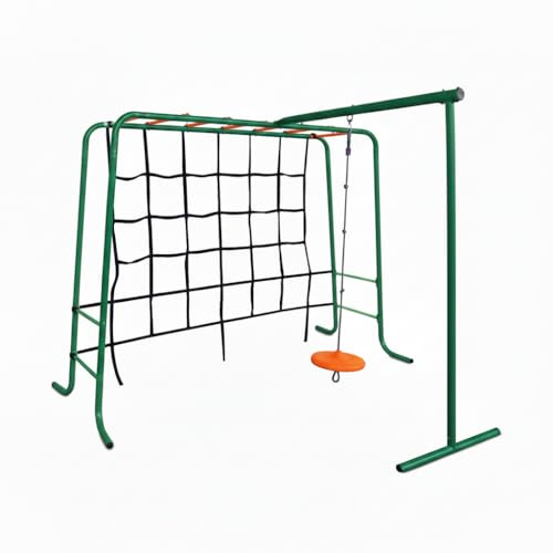 Plum Kids Outdoor Climbing Frame with Monkey Bars, Swing & Cargo Net – Metal Garden Playset for Children Ages 3+ | Durable Fun for Years | Safe & Strong (Green)