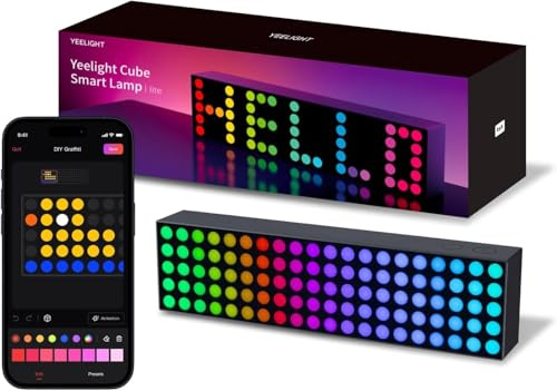 Yeelight Smart LED Pixel Tischlampe, DIY Schreibtischlampe 16M Farben, Musik-Sync RGB Display Uhrzeit, Kompatibel mit Alexa Matter App-Steuerung, 2.4GHz WLAN für Gaming-Zimmer Schlafzimmer Schwarz