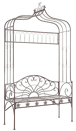 Jkghdrt Garden Bench 122 cm Iron Antique Brown Outdoor Patio Seat with Wide Comfortable Wrought Iron Construction and Easy Assembly for Porch Backyard
