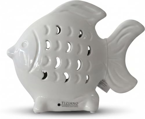 Tiziano® Deko Fisch Neon LED Creme-weiß 18cm-Elegante Deko Skulpturen für modernes Zuhause & Büro - Zeitlose Geschenkidee-Stilvolle Dekoration - Deutsches Familienunternehmen