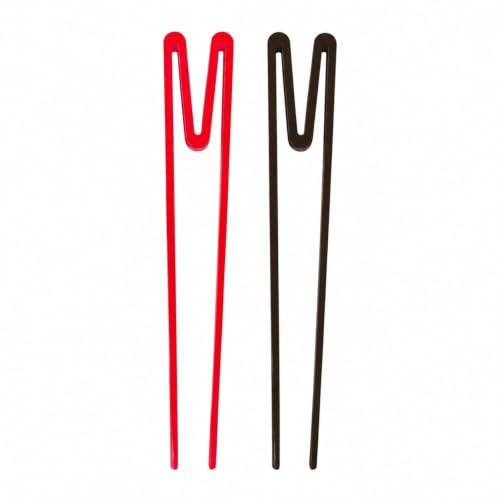 Tinminx 2 Pairs Practice Chopsticks for Beginners, 25 cm Black and Red Plastic M Shape Reusable Training Chopsticks for Adults, Easy Hold Dining Utensils
