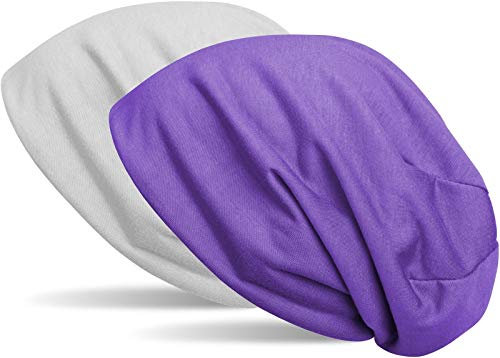 styleBREAKER Beanie Wendemütze in Unifarben, Slouch Mütze, leicht und weich, Longbeanie, Unisex 04024115, Farbe:Hellgrau/Lila Flieder