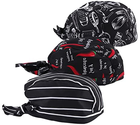 Sharplace 3pcs Gorras de Chef Panaderos Restauración Bandana Elásticas Unisex Headwrap Bandana Cocina - Multicolor, Único