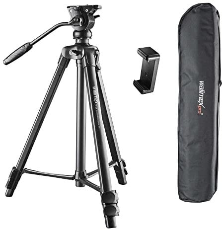 Walimex pro Videostativ mit Fluidkopf, Smartphone-Halterung & Tasche I Advanced 173cm, leicht & stabil I 360° Panoramafunktion & Schwenksperre I für DSLR Kamera, Camcorder und Handy bis 4kg