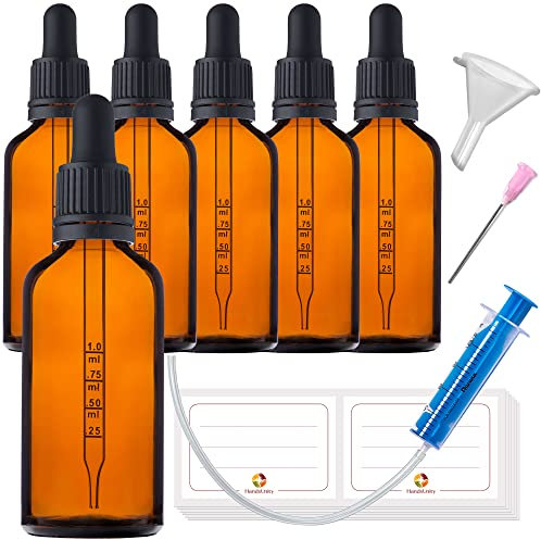 HandsUnity 50ml-6Stk Pipettenflasche Braunglasflasche mit Pipette - Apothekerflasche Glaspipetten