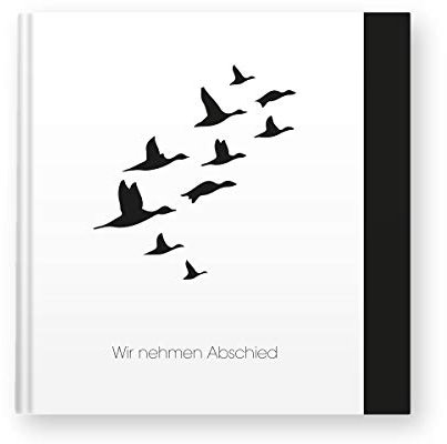 in due Kondolenzbuch ‚Vögel - Wir nehmen Abschied‘ Weiß Schwarz 21 x 21 cm, 144 Seiten weißes Papier blanko Trost Trauer Beerdigung