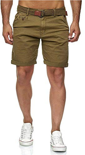Indicode Conor - Bermuda da uomo con cintura, 100% cotone, vestibilità regolare esercito M