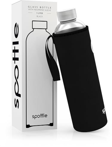 spottle Gourde en Verre avec Housse en Néoprène, Bouteille en Verre Borosilicate - Lavable au Lave-Vaisselle, Adaptée à Toutes les Boissons, Sans BPA, 1L