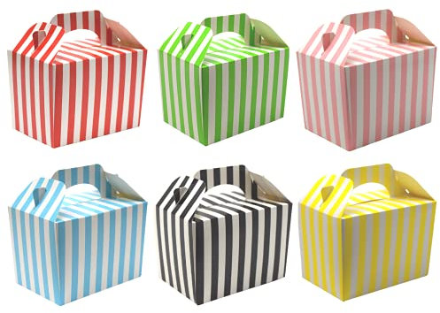 Lotus 30-Pack Colorful Stripe Party Boxes-Fun & Stylish Kids’ Food Containers for Birthdays,Baby Showers,Picnics,Halloween Treats & Special Events|Perfect for Loot Box & Party Favors(Assorted Colors)